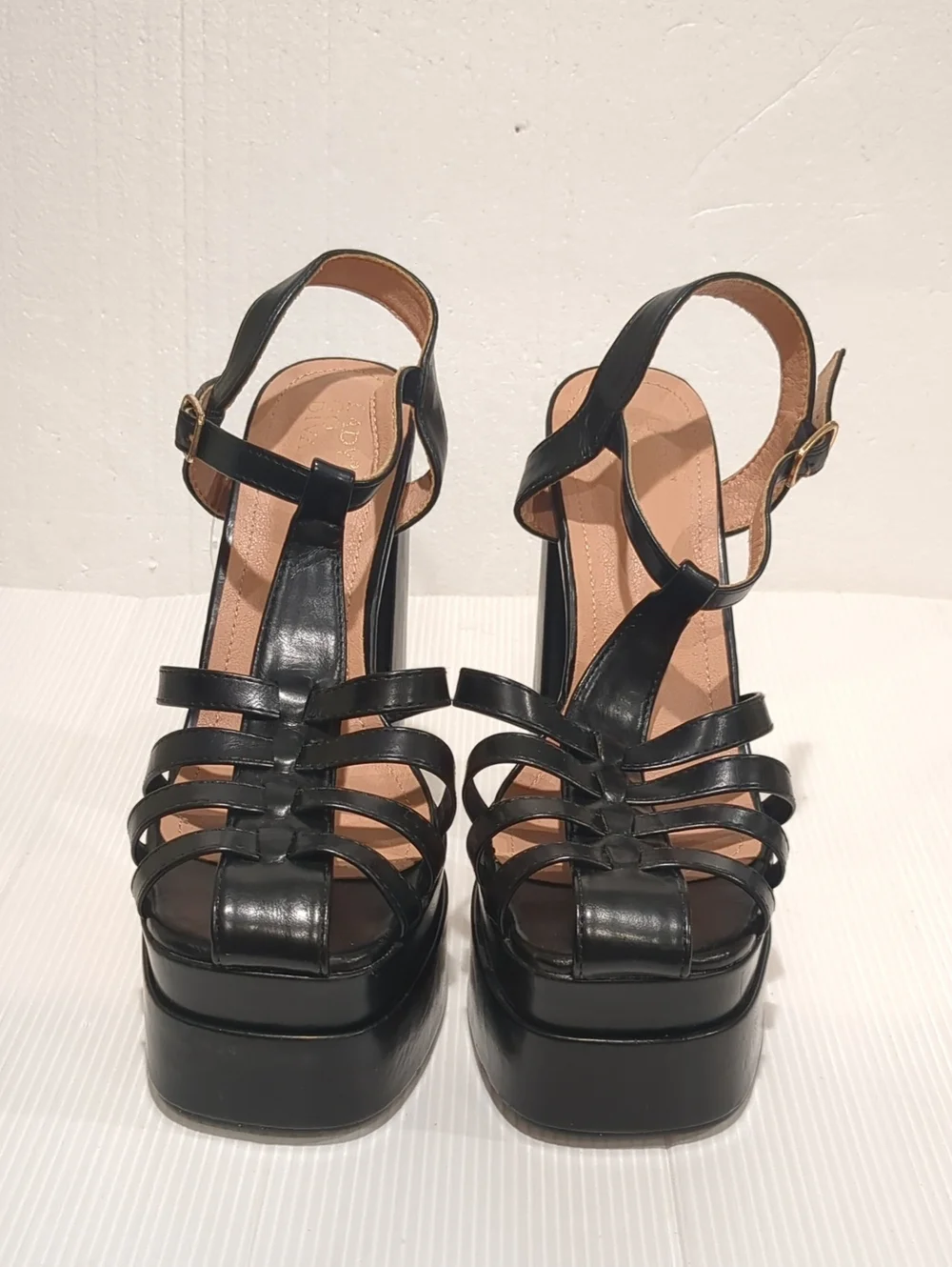 Lady Go Diva Platform Strappy Black Block Heel Sandals